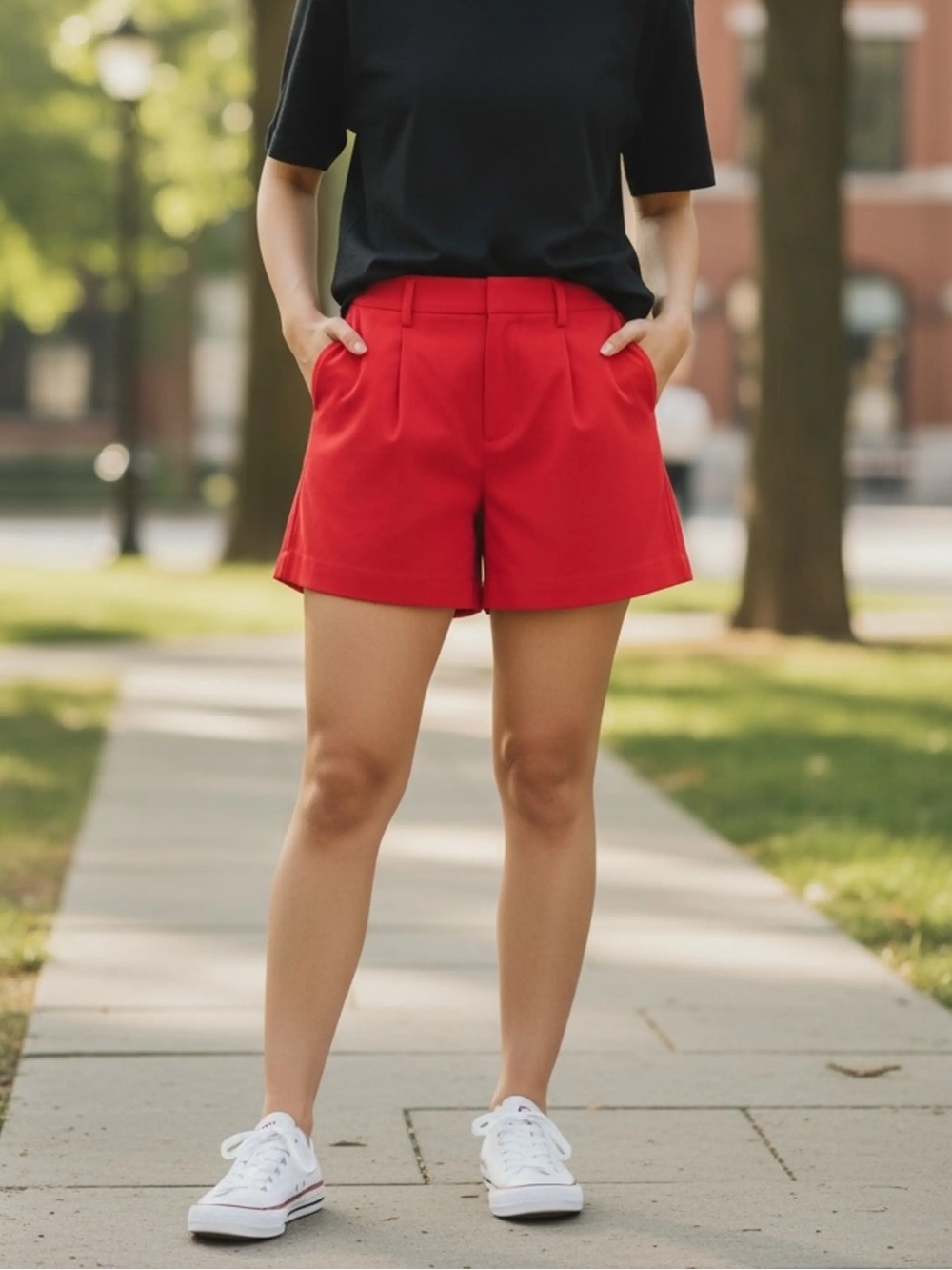 A New Day Red Pleated Front Polyester Blend Casual Shorts